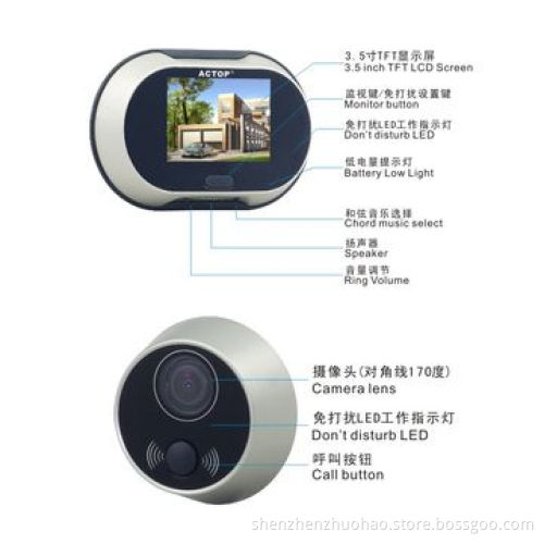 Video Door Bell with 3.5-inch TFT Display Screen, 24 Chords Selection and 3 Pieces AA Batteries